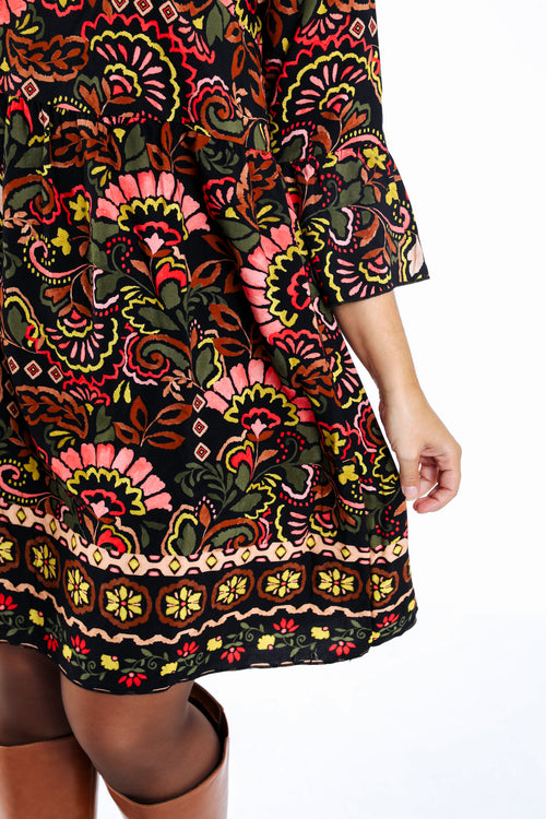 Kurzes Kleid aus bedrucktem Viskosestoff im Folklore-Stil-Paprika-5