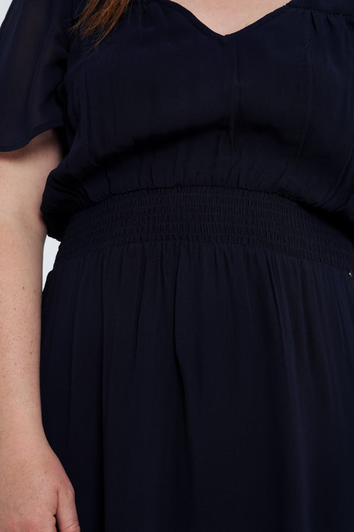 Lange unifarbene Viskosekleid-Paprika-4