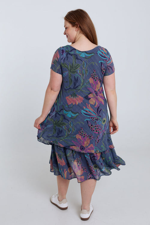 Kleid aus Baumwoll-Gaze mit Blumenmuster-Paprika-2