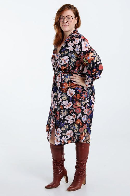 Robe chemise à fleurs avec lurex-Paprika-9