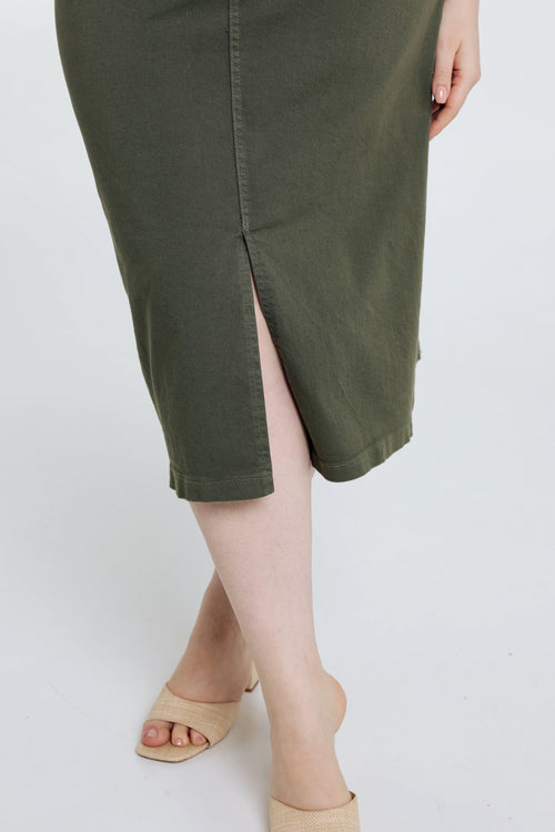 Halblanger, unifarbener Rock mit Schlitz vorne-Paprika-5