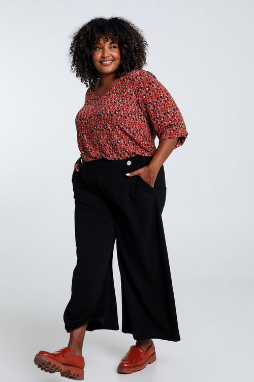 Breite 7/8-Palazzohose mit Zierknöpfen-Paprika-7