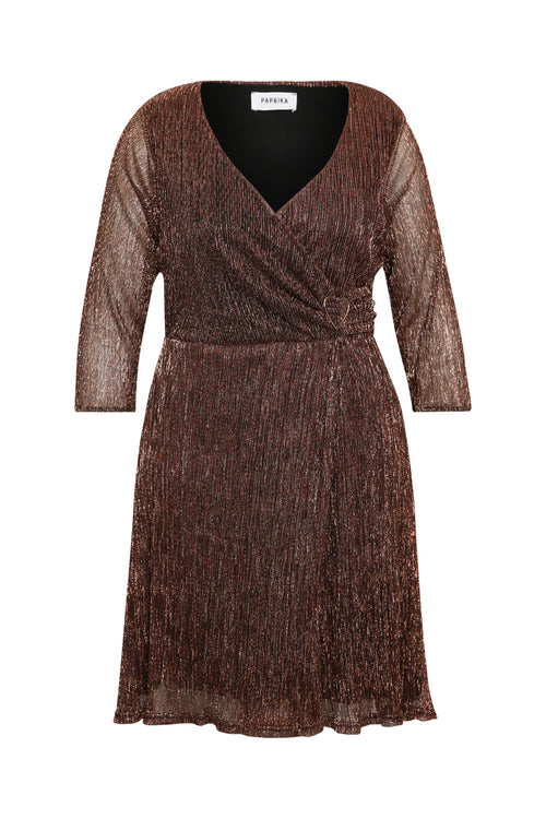 Robe plissée unie avec lurex-Paprika-10