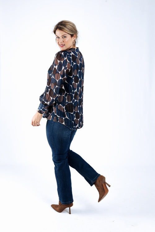 Bedruckte Bluse mit Folienrundungen-Paprika-2