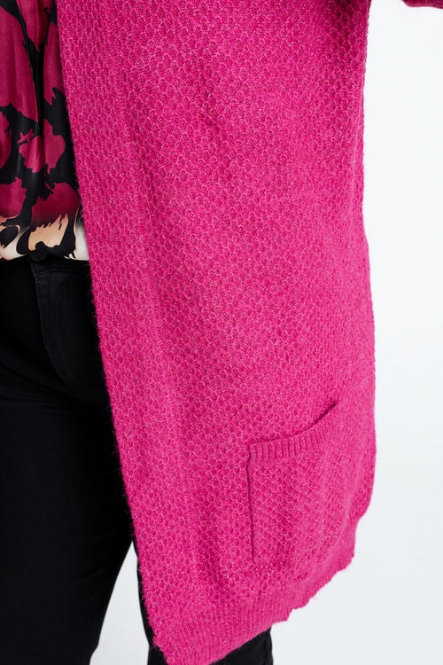 Langer, unifarbener Cardigan mit Schalkragen und Zierknöpfen-Paprika-6