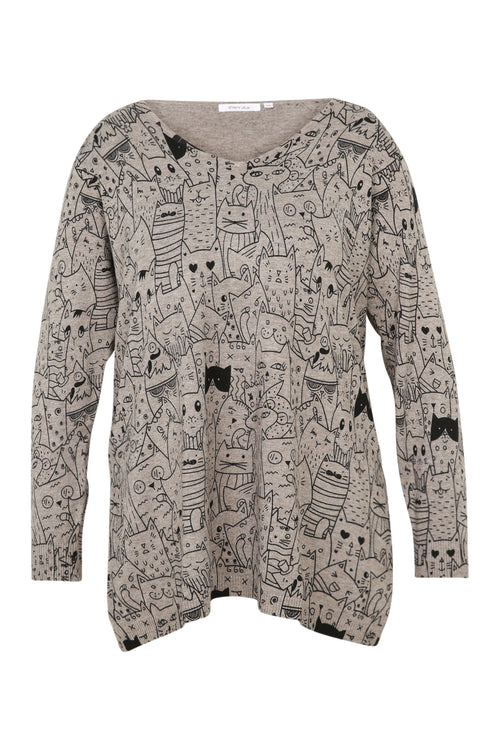 Langer Pullover mit Katzenmuster-Paprika-10