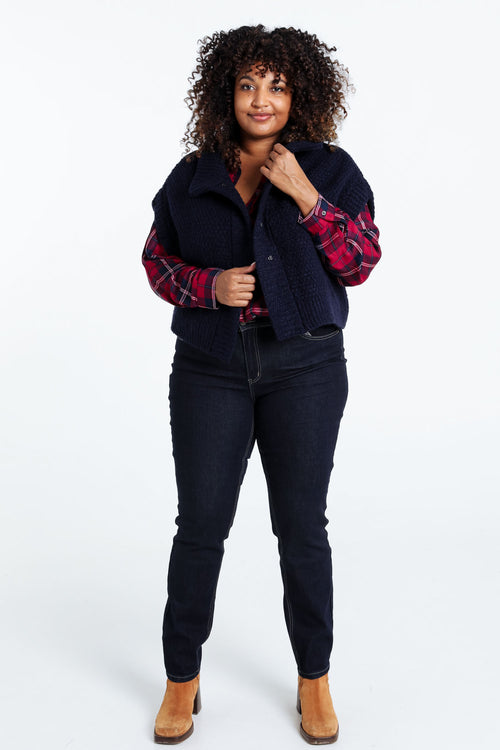 Kurze, unifarbene, ärmellose Strickjacke mit Stehkragen-Paprika-7