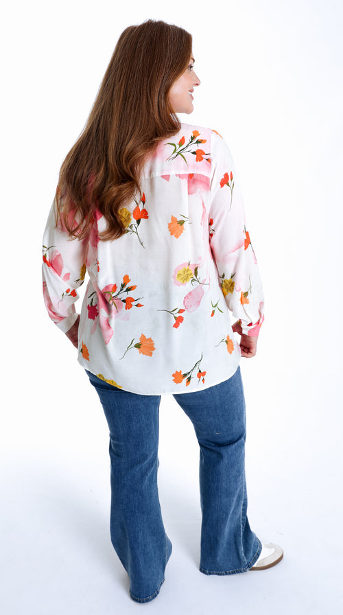 Bluse aus bedrucktem Viskose mit Blumenmuster-Paprika-3