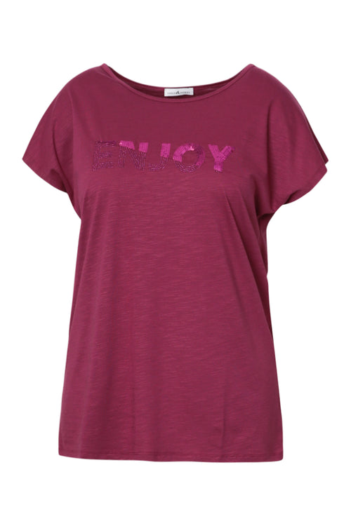 Uni Baumwoll-T-Shirt „Enjoy“ mit Pailletten-Paprika-10
