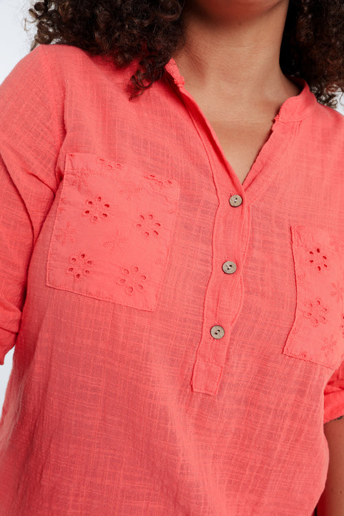 Bluse aus einfarbigem Baumwollvoile-Paprika-5