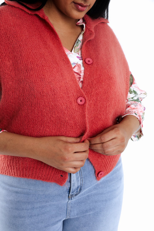 Uni kurzer Strickjacke-Paprika-5