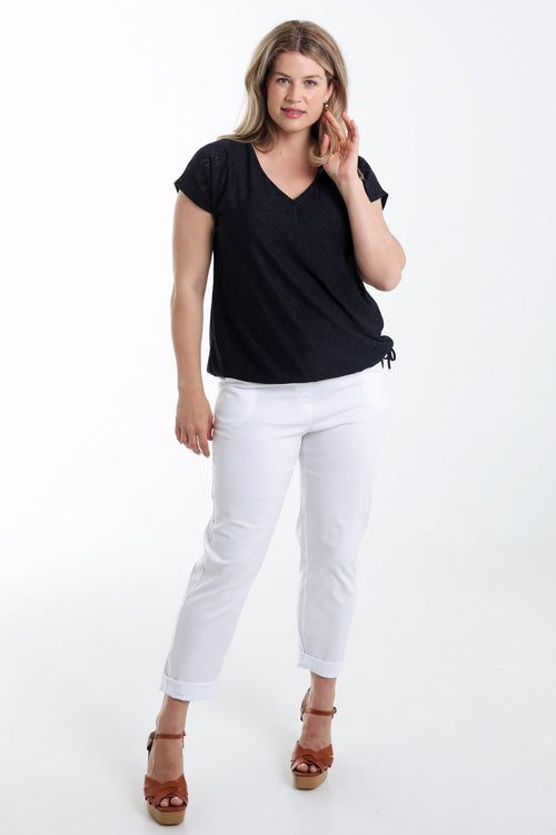 Unifarbenes Spitzen-T-Shirt mit Blumenmuster-Paprika-7