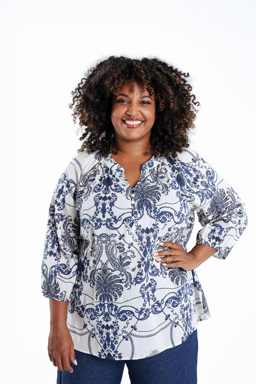 Bluse aus Baumwolle mit floralem Druck-Paprika-1