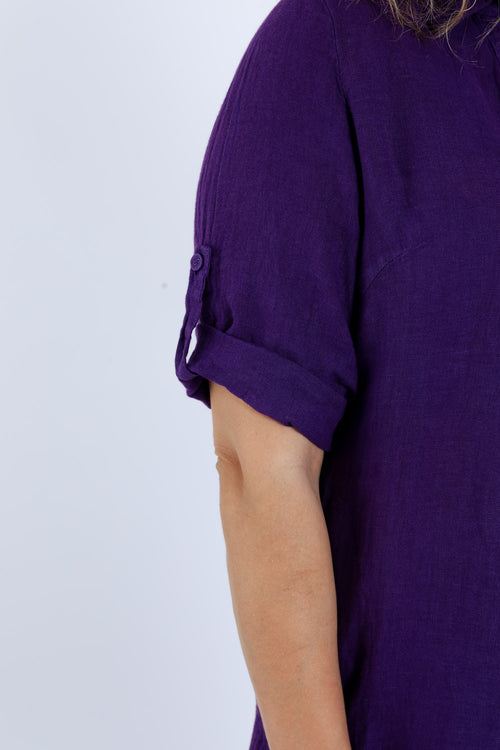 Einfarbiges Leinen-Tunika-Kleid-Paprika-3