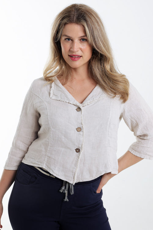 Kurze Jacke aus bedrucktem Leinen mit Blumenmuster-Paprika-1