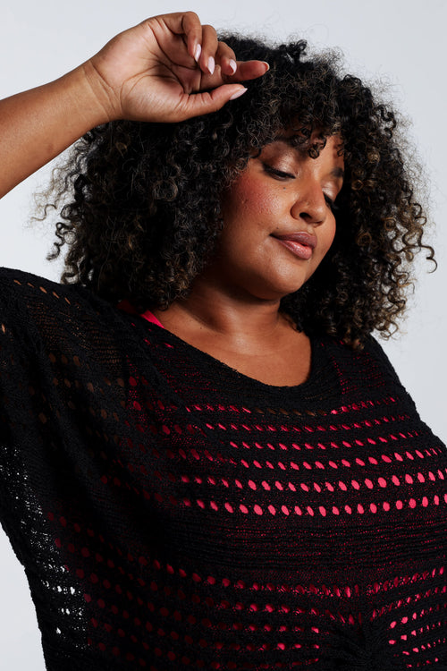 Kurzer, unifarbener Pullover aus Viskose-Paprika-5