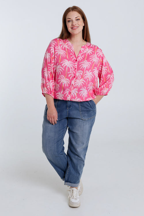 Bluse aus Viskose mit Palmenmuster-Paprika-7