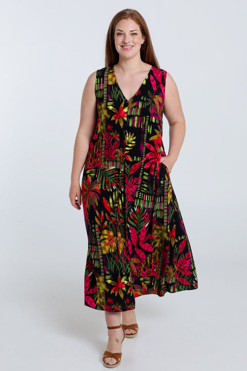 Langes Kleid aus bedruckter Viskose-Paprika-7
