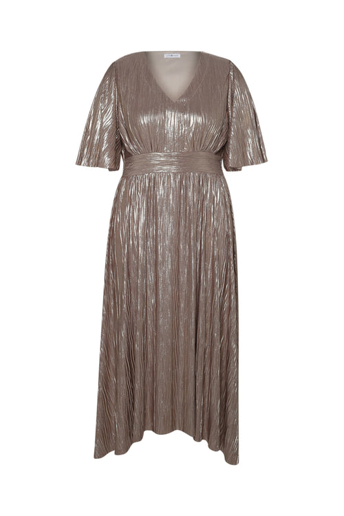 Einfarbiges plissiertes Kleid-Paprika-2