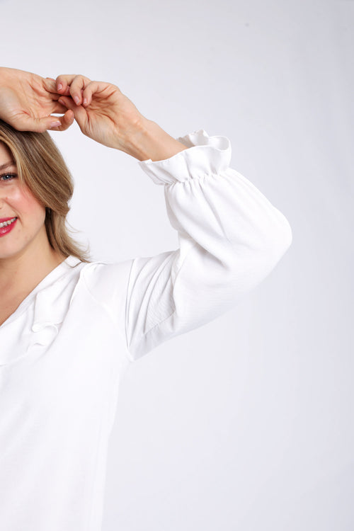 Blouse unie à volants-Paprika-7