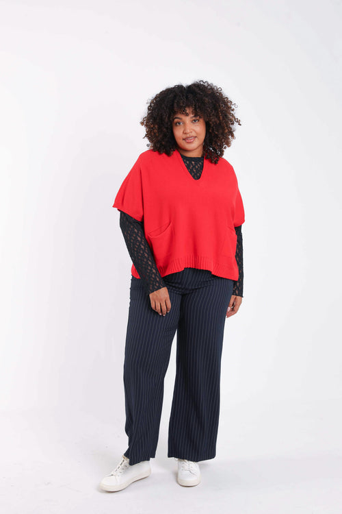 Einfarbiger kurzer Pullover aus Viskose-Paprika-6