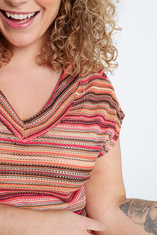 Gestreiftes Spitzen-T-Shirt-Paprika-4