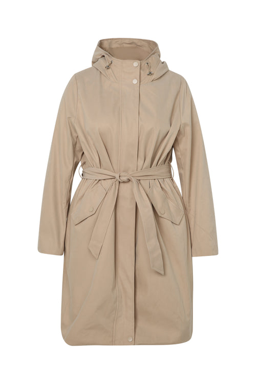 Einfarbiger, mittellanger Trenchcoat mit Kapuze-Paprika-10