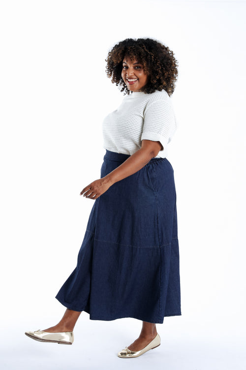 Jupe longue en jeans souple-Paprika-8