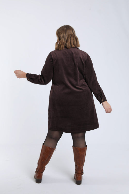 Robe courte unie en velours côtelé-Paprika-1