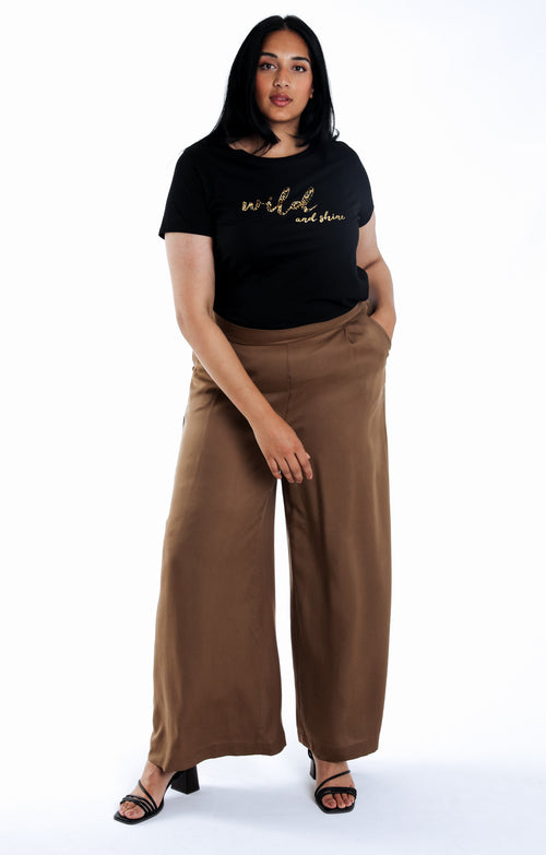 Einfarbige Tencel-Hose mit weitem Bein-Paprika-7