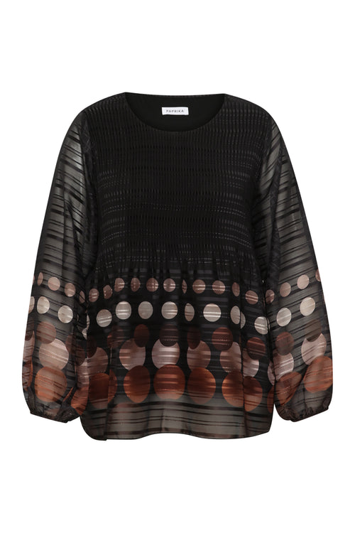 Plissierte Bluse mit Runddruck-Paprika-8