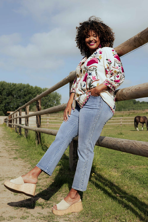 Jeans slim 7/8 Louise avec détail broderie-Paprika-1