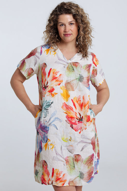Leinenkleid mit Blumenmuster-Paprika-2