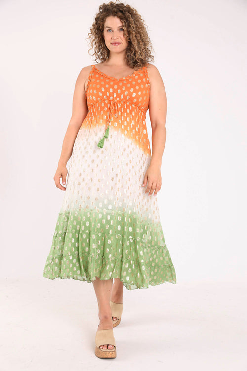Langes Kleid mit Farbverlauf und Folienprint-Paprika-7
