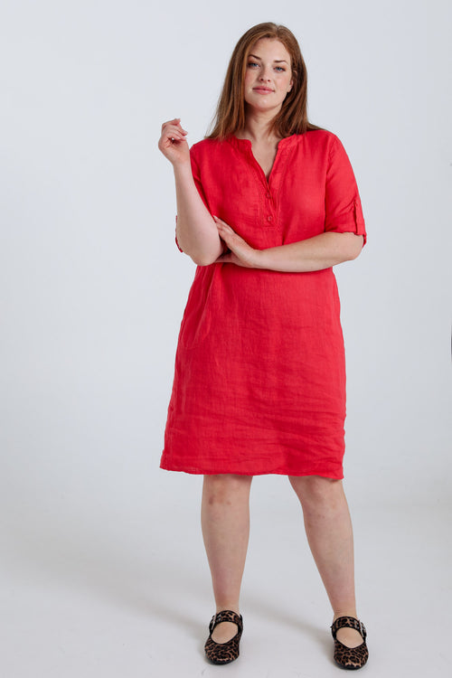 Leinen-Tunika-Kleid uni-Paprika-8