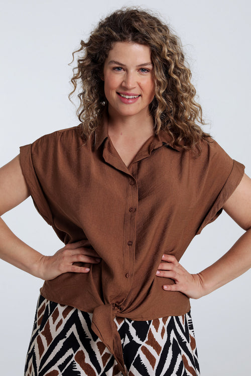 Knotbluse aus einfarbigem Viskose-Paprika-2