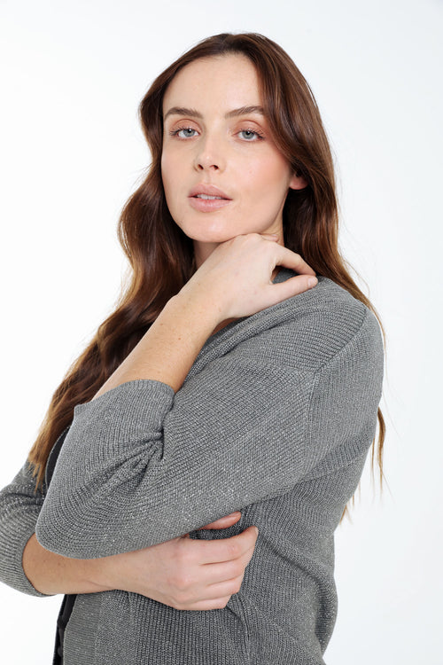 Kurzer, unifarbener Cardigan aus Viskose mit Lurex-Paprika-3
