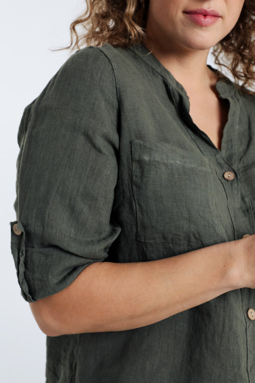 Blouse en lin unie-Paprika-4