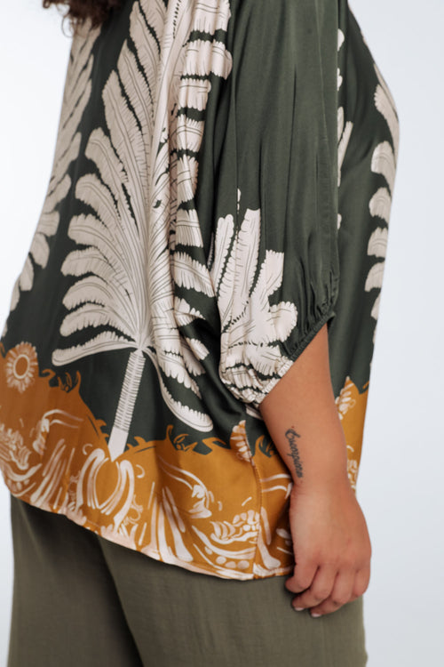 Bluse aus Viskose mit Palmenmuster-Paprika-4