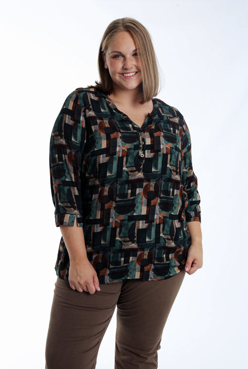 Bluse aus bedrucktem Viskosestoff mit grafischem Muster-Paprika-1