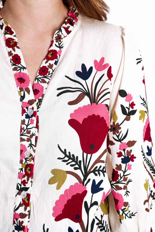 Bedruckte Bluse aus Viskose mit folkloristischem Blumenmuster-Paprika-3