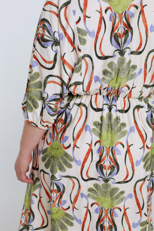 Lange Kleid aus bedruckter Viskose mit Blumenmuster-Paprika-5