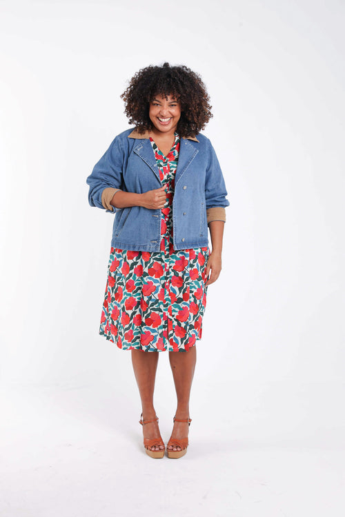 Robe en viscose imprimé fleuri-Paprika-9