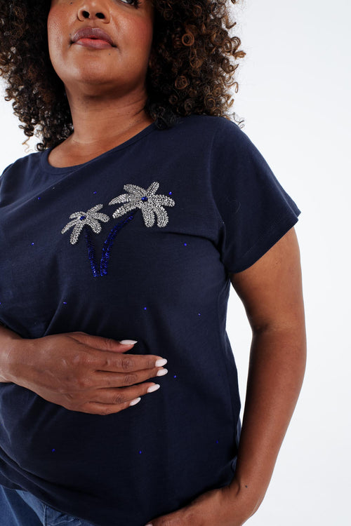 T-shirt aus Baumwolle mit Palmen aus Pailletten-Paprika-6