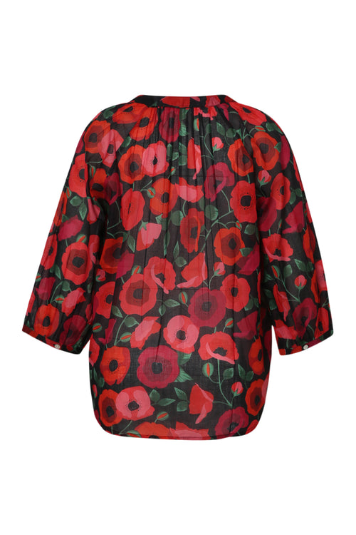 Baumwollbluse mit Mohnblumenmuster-Paprika-9