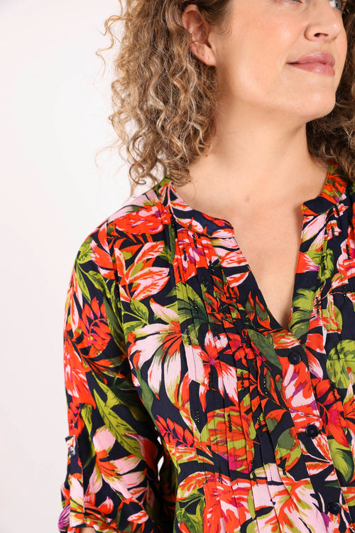 Tunique longue en viscose imprimé fleuri et sequins-Paprika-6