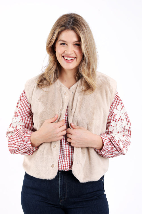 Einfarbige Kunstpelzweste-Paprika-2