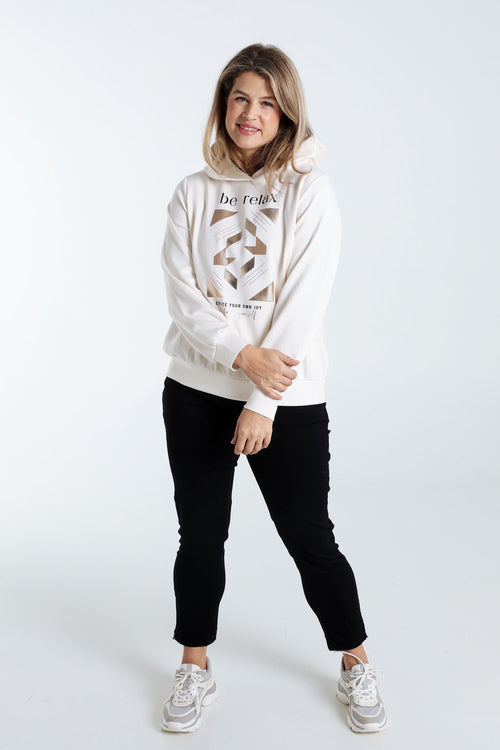 Unifarbener Pullover mit Aufschrift aus Folie und Kapuze-Paprika-8