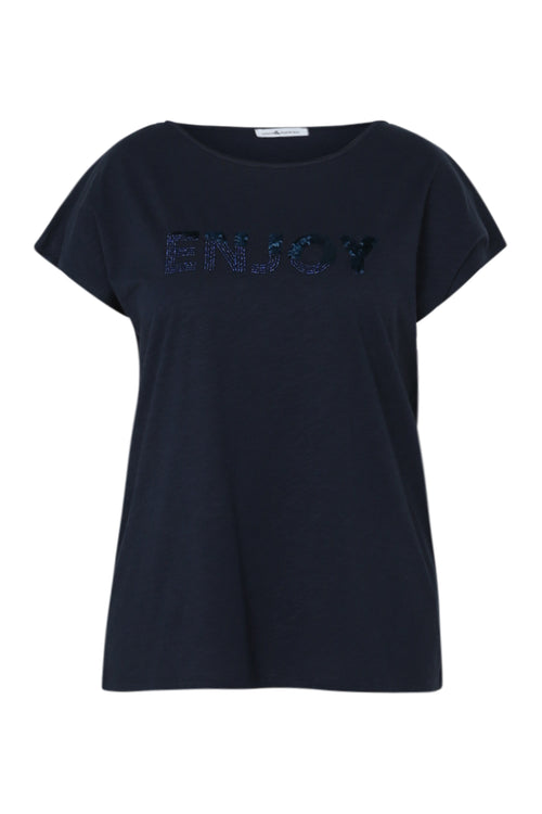 Einfarbiges T-Shirt mit Enjoy-Stickerei und Pailletten-Paprika-10