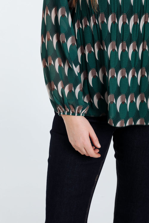 Blouse plissée imprimé graphique-Paprika-6